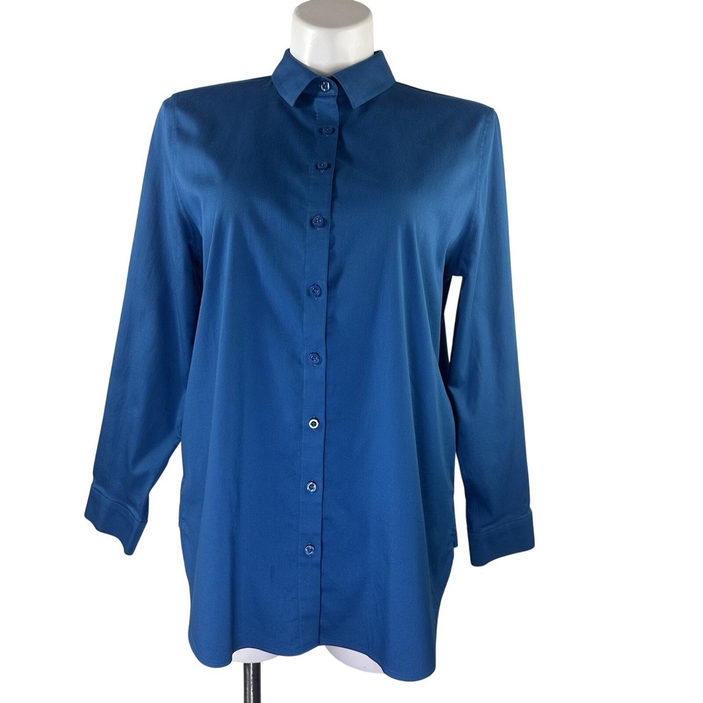 Chico's Stretch Blue Long Sleeve Button Up Blouse Topโ Womens 3 US 16